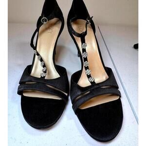 Elegant Ann Taylor Loft Black Heels with Rhinestone Detail